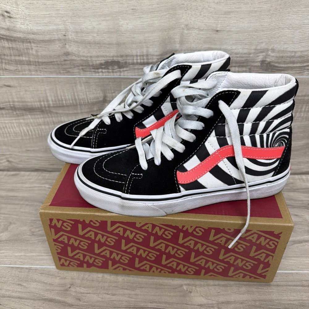 Vans Sk8 Hi Men's 4.5 W 6.0 (Swirl) Black/Fiery Coral VNOA4U3C2U1